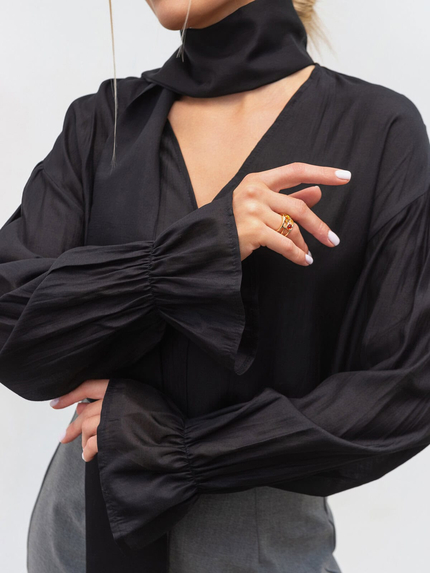Romashka - Интернет-магазин женской одежды |  Блуза из тенселя "Сонет" ROMASHKA Черный, Цвет: Черный, Размер одежды: XS|S